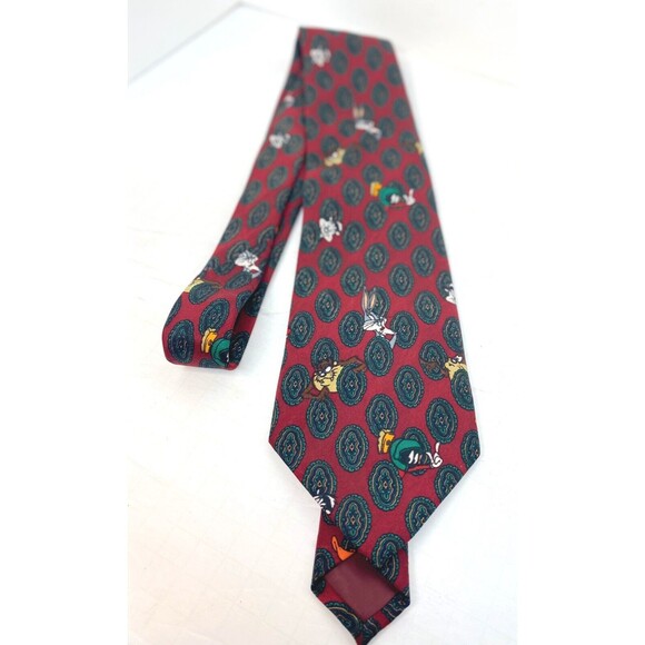 Vintage Looney Tunes Mania Men’s Necktie Paisley Print 1994 ￼Taz Bugs Bunny Ect - Picture 2 of 10